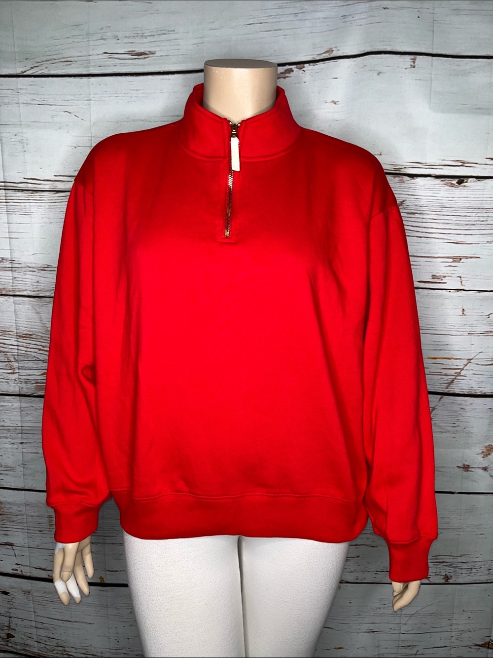 Zenana Size 3X Red 1/4 Zip Fleece Lined Crop Sweatshirt Top